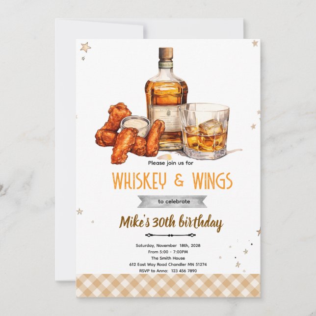 Whiskey and Wings party Invitation Inbjudningar (Framsida)