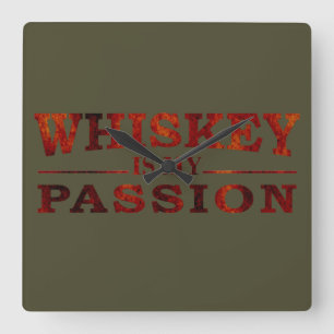Whiskey är min passion, lustiga alkohol ord fyrkantig klocka