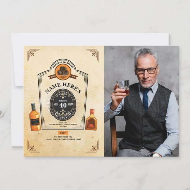 Whiskey Birthday Åldras to Perfection Photo Manar Inbjudningar (Framsida)
