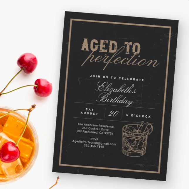 Whiskey Black Åldrad till Perfektion Födelsedagsfi Inbjudningar (Skapare uppladdad)