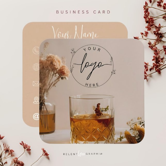 Whiskey | Boho Flowers | Aestesisk Fyrkantigt Visitkort (Skapare uppladdad)
