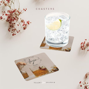 Whiskey Boho Flowers Aestesiskt Underlägg Papper Kvadrat