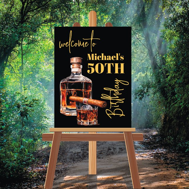 Whiskey Bourbon och Cigar Birthday Välkomstskylt Poster (Skapare uppladdad)