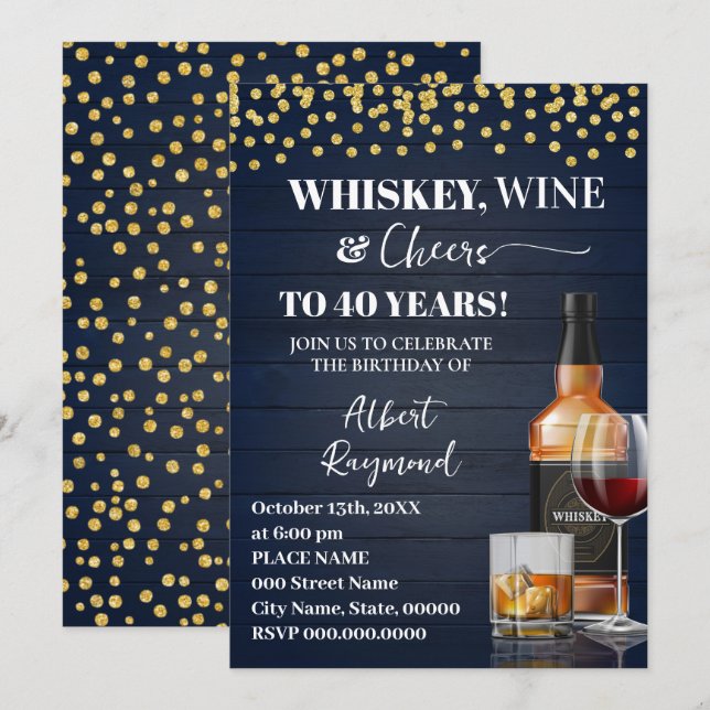 Whiskey & Cheers Adult Birthday Party Inbjudningar (Fram/baksida)