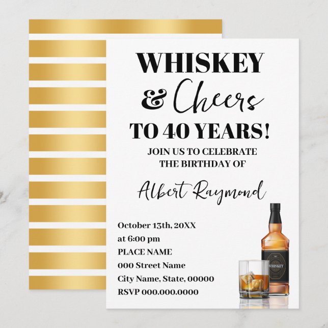 Whiskey & Cheers Adult Birthday Party Inbjudningar (Fram/baksida)