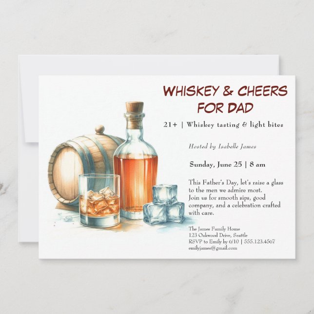 Whiskey & Cheers – Redigerbar Fars Dag  Inbjudningar (Framsida)
