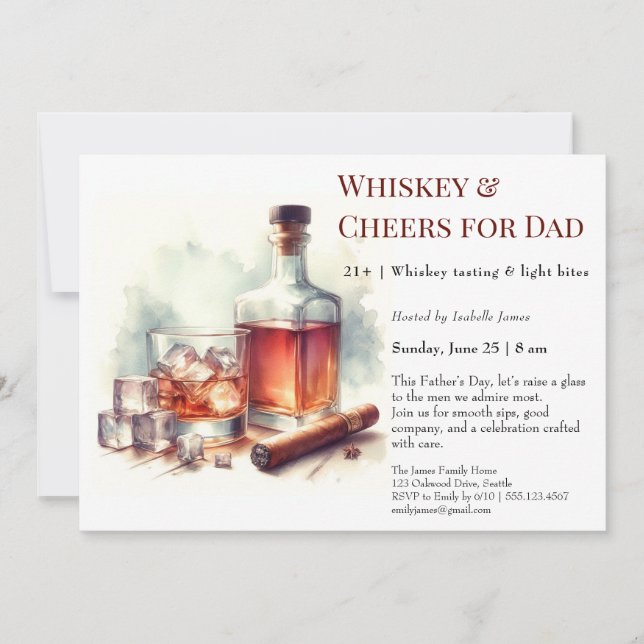 Whiskey & Cheers – Redigerbar fars dag-  Inbjudningar (Framsida)
