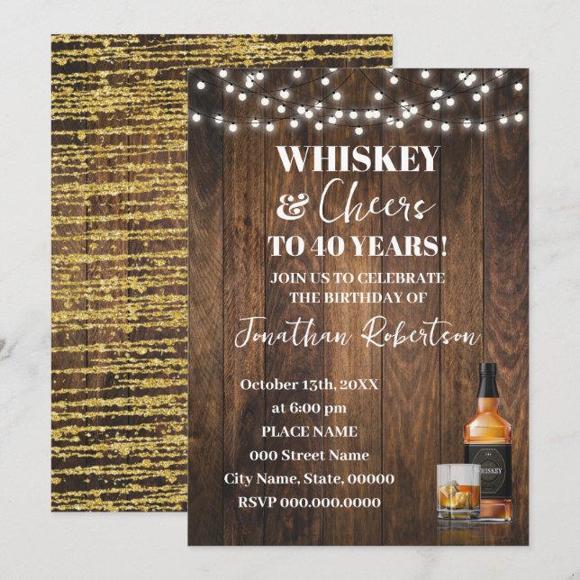 Whiskey & Cheers Western Adult Birthday Party Inbjudningar (Fram/baksida)