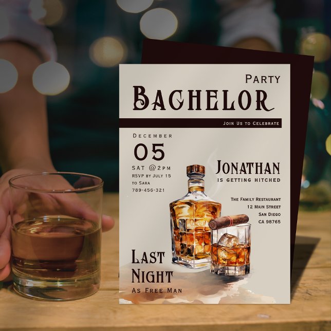 Whiskey Cigar Magazine Cover Bachelor Party Inbjudningar (Whiskey Cigar Magazine Cover Bachelor Party Invitation)