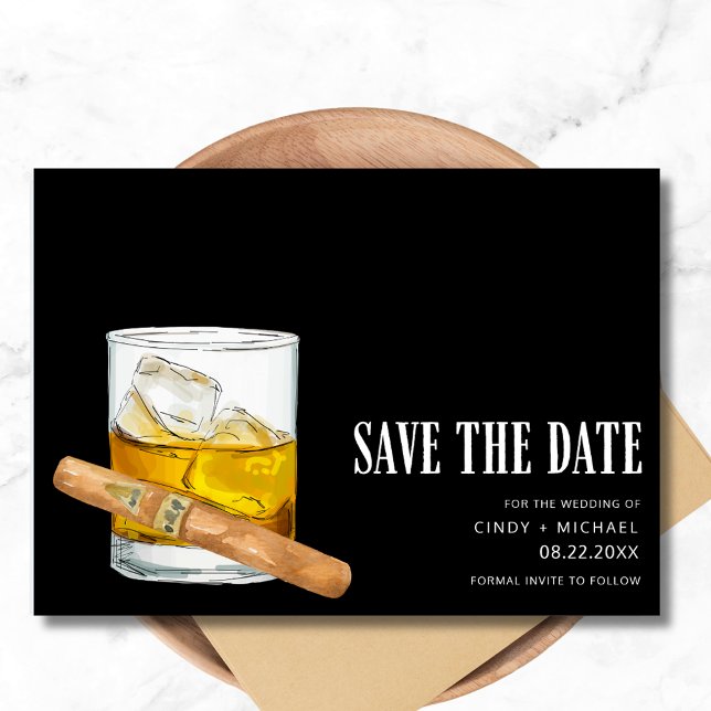 Whiskey Cigar Photo Bröllop Spara Datumet (Whiskey Cigar Photo Wedding Save The Date)