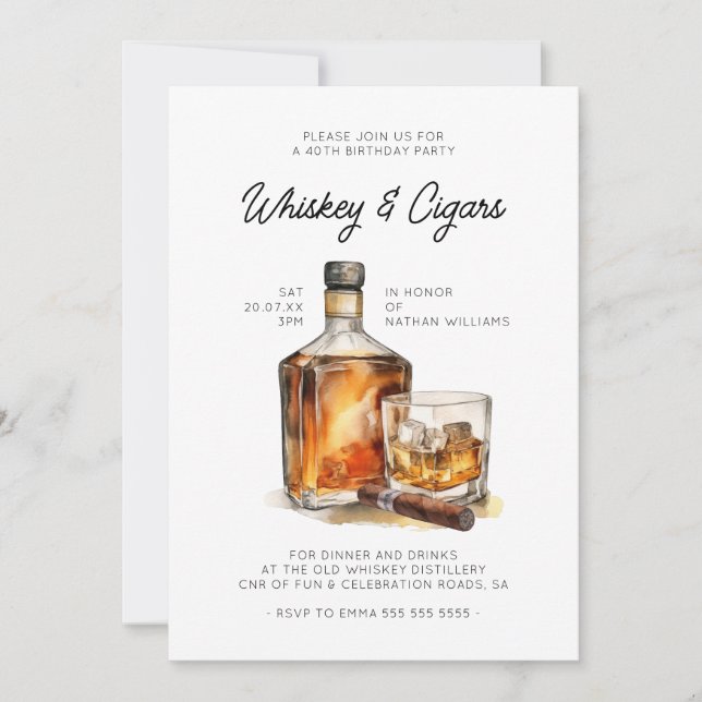 Whiskey & Cigars Manar Födelsedag Inbjudningar (Framsida)