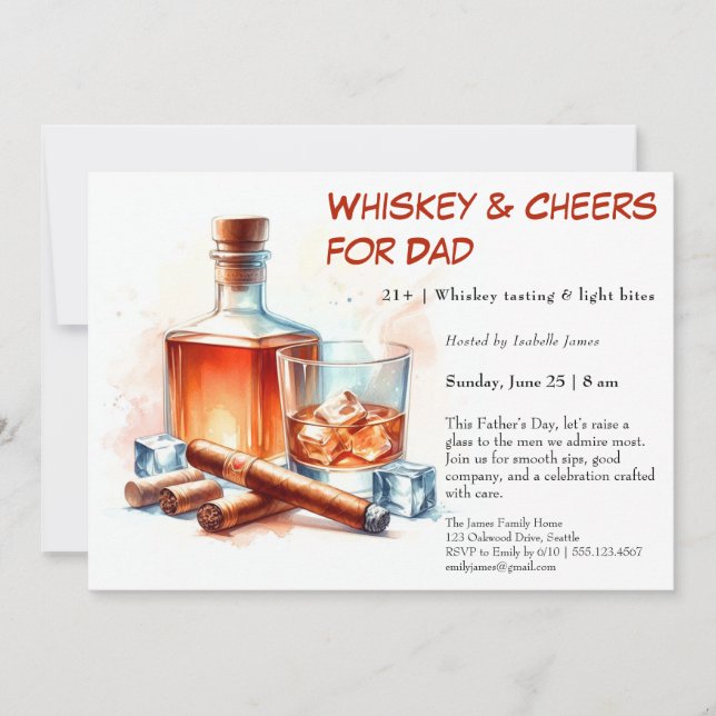Whiskey & Cigars – Redigerbar Fars Dag  Inbjudningar (Framsida)