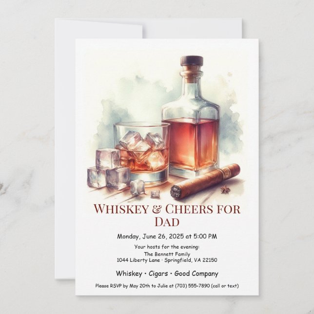 Whiskey & Cigars – Redigerbar fars dag-  Inbjudningar (Framsida)