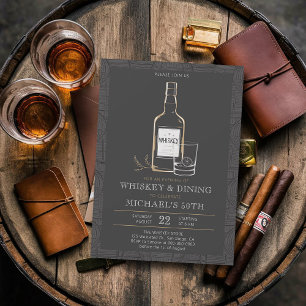 Whiskey Dining Black White Modern 50:e födelsedage Inbjudningar