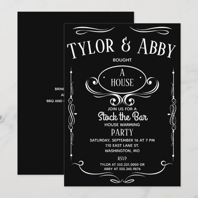 Whiskey-etikett Houseworkteknik Party Inbjudningar (Fram/baksida)