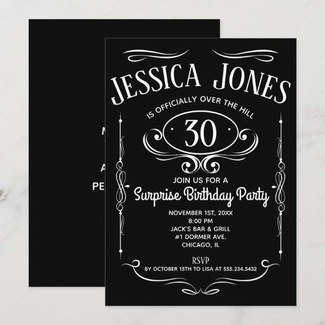 Whiskey-etikett över Backe Inbjudningar (Fram/baksida)