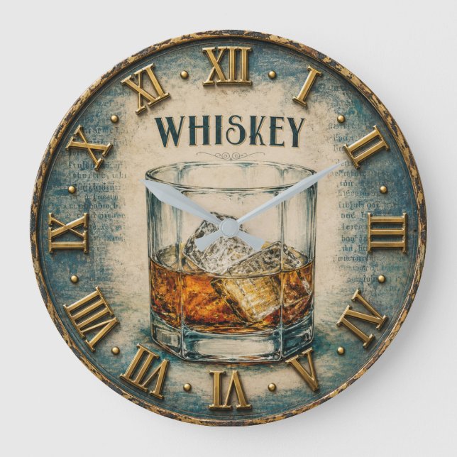 Whiskey Glass Bar Decor Stor Klocka (Framsida)
