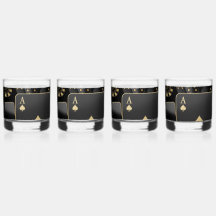 Whiskey Glasses - Black and Guld Poker Design