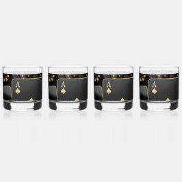 Whiskey Glasses - Black and Guld Poker Design