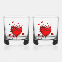 Whiskey Glasses Red Heart Soulmate Valentine Day