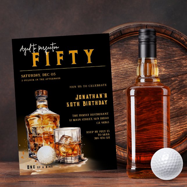 Whiskey & Golf Magazine Cover Födelsedagsfest Inbjudningar (Whiskey & Golf Magazine Cover Birthday Party Invitation)