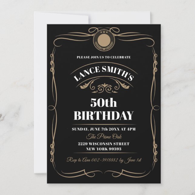 Whiskey Label-Åldras till Perfection Birthday Inbjudningar (Framsida)