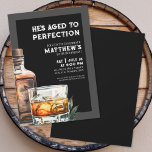 Whiskey Men's födelsedagsfest Inbjudningar<br><div class="desc">Elegant whiskytemat födelsedagsinbjudan för män. Fira femtio år med denna klassiska, manliga inbjudan med en stor akvarellflaska whisky och glas på höger sida för en modern twist. ”Han har åldrats till perfektion” visas högst upp i elegant vitt serif-teckensnitt på svart bakgrund med en mörkgrå ram, medan resten av texten är...</div>