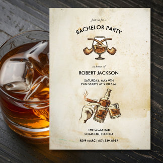 Whiskey Night Groom Bachelor Party Invite Inbjudningar
