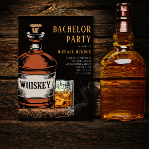 Whiskey och Cigars Black Bachelor Party Inbjudningar