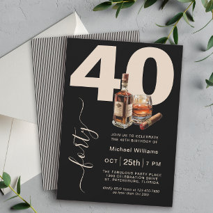 Whiskey och Cigars Masculine 40:e födelsedagen Par Inbjudningar