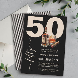 Whiskey och Cigars Masculine 50:e Födelsedagsfeste Inbjudningar