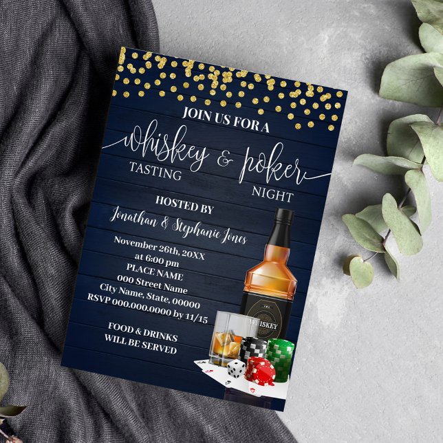 Whiskey och Poker Night Party Drinks Night Out Inbjudningar (Skapare uppladdad)