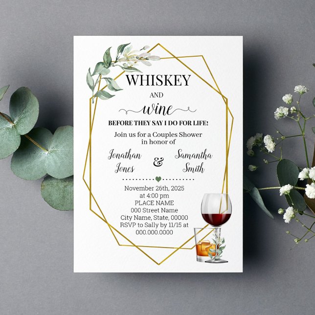 Whiskey och vin innan jag är greenery guld inbjudningar (Skapare uppladdad)