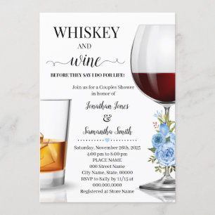 Whiskey och vin innan jag gör möhippa blå inbjudningar