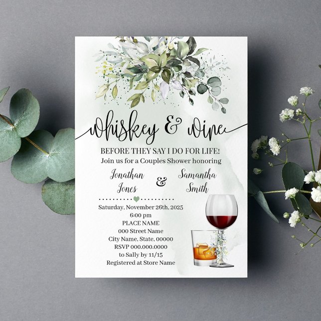 Whiskey och vin par dusch Eucalyptus Inbjudningar (Skapare uppladdad)