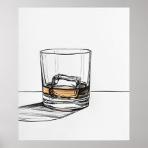 Whiskey on sten glass minimalist line art II