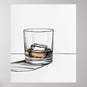 Whiskey on sten glass minimalist line art II Poster