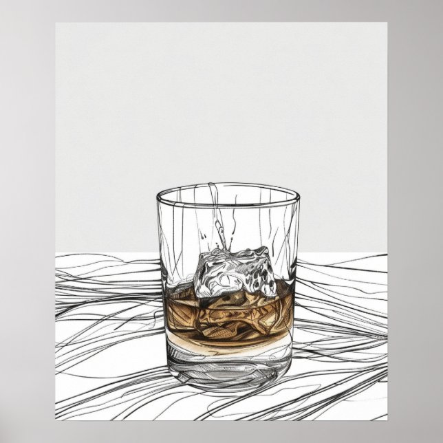 Whiskey on sten glass minimalist line art poster (Framsidan)