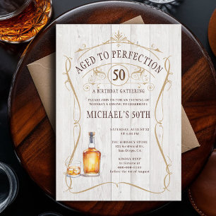 Whiskey Perfektion Rustik Vit Trä 50-årsdag Inbjudningar