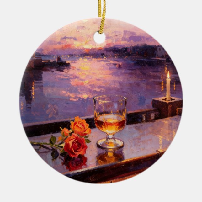 Whiskey & Rosor Solnedgångsornament Julgransprydnad Keramik (Framsidan)