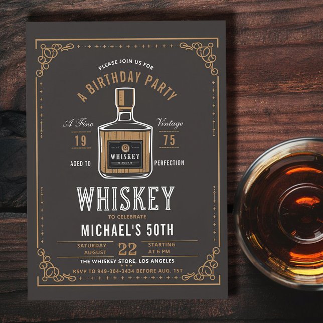 Whiskey Rustic Åldras till Perfection 50:e födelse Inbjudningar (rustic 50th birthday invitation whiskey cocktails fine vintage aged to perfection)