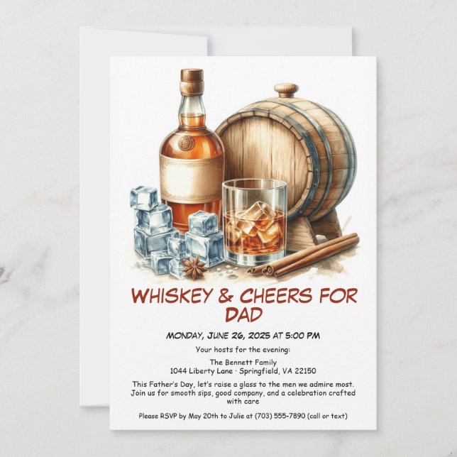 Whiskey & Skål för Pappa – Fars dag-inbjudan Inbjudningar (Framsida)