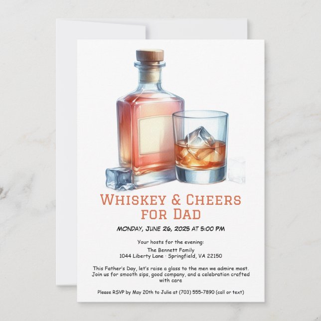 Whiskey & Skål för Pappa – Fars dag-inbjudan Inbjudningar (Framsida)