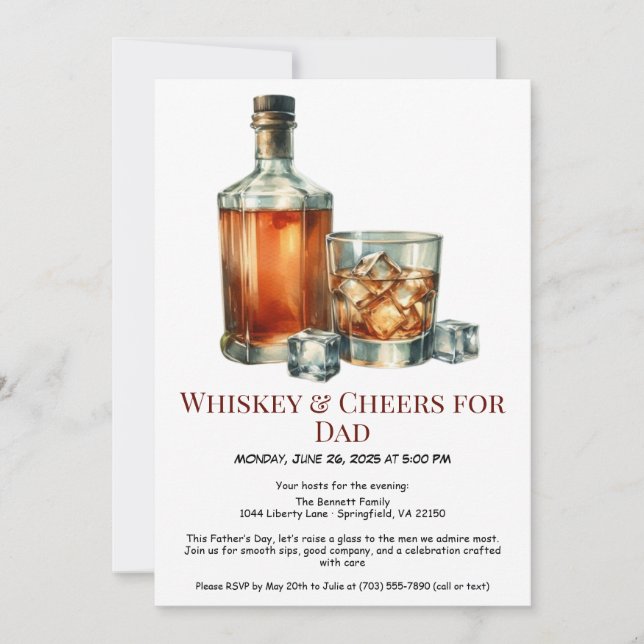 Whiskey & Skål för Pappa – Fars dag-inbjudan Inbjudningar (Framsida)