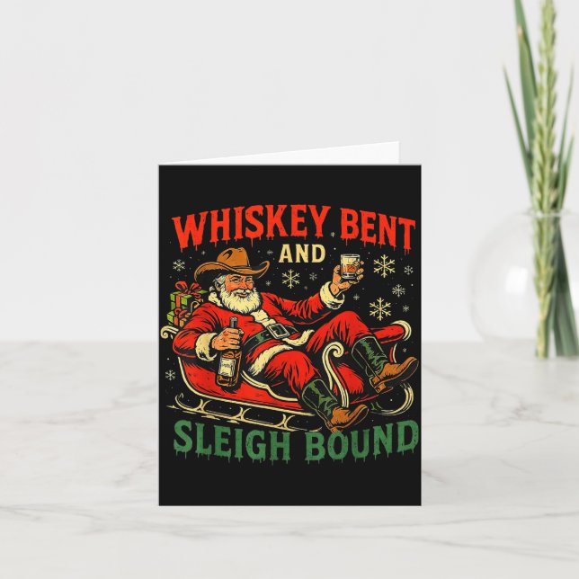 Whiskey Sleigh Bound Cowboy Santa Christmas  Kort (Framsida)