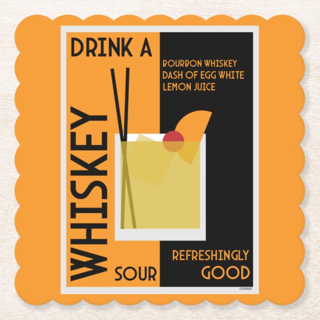 Whiskey Sour Cocktail Papper Underlägg (Framsida)