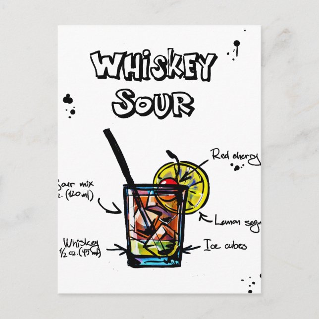 Whiskey Sour Cocktail Recipe Vykort (Framsida)