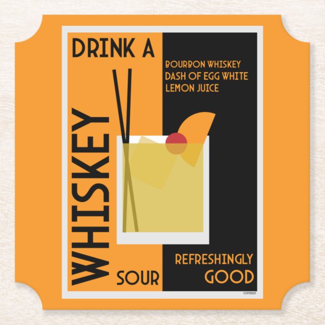 Whiskey Sour Cocktail Underlägg Papper (Framsida)