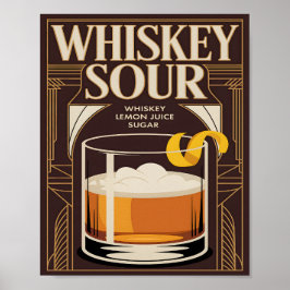 Whiskey Sour Cocktail Vintage Art Deco Bar Poster