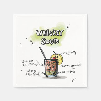 Whiskey Sour Drink Recipe Cocktail Napkin Pappersservett